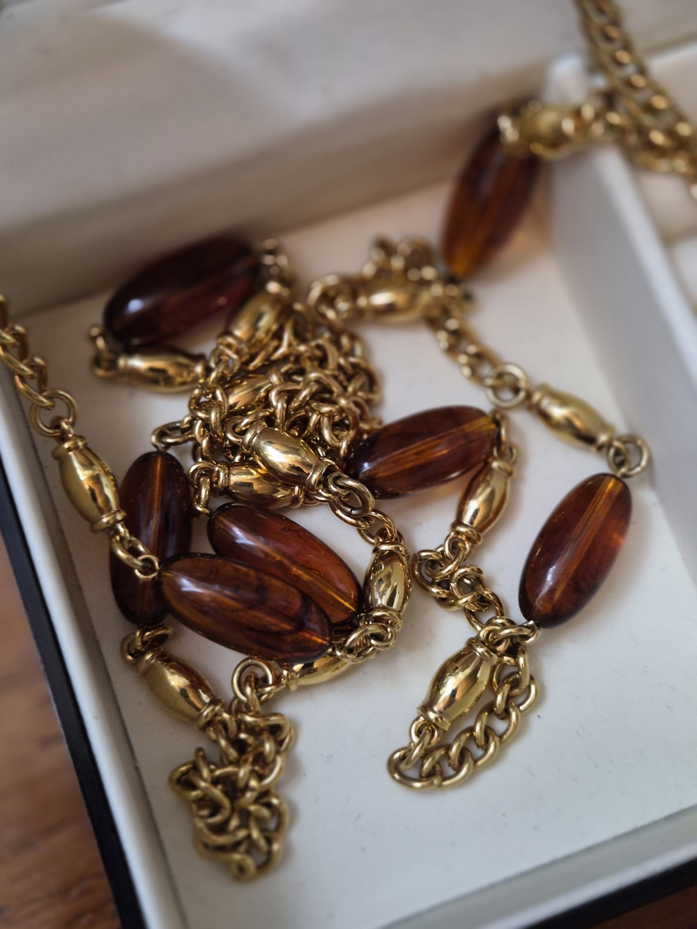Monet Gold-Tone Necklace with Amber Beads